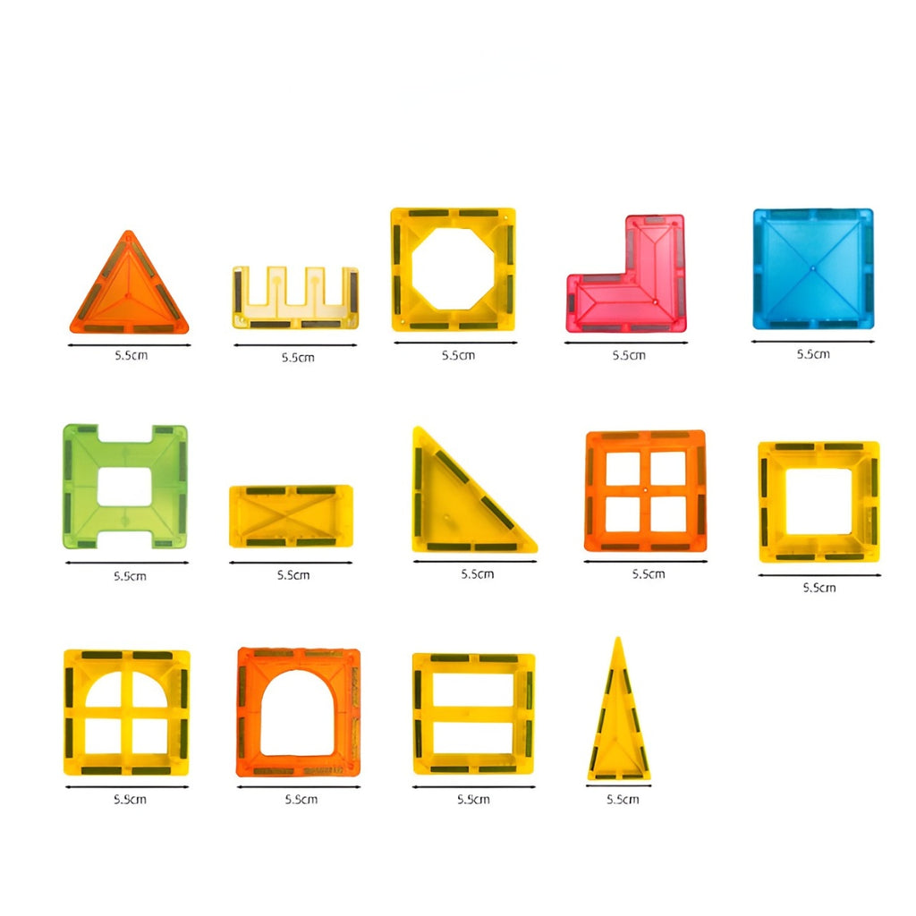 Set 88 Piese Magnetice de Constructie, Piese 5.5 cm, Magnetic Tiles, Forme Geometrice, 3 Ani, ABS, Magnet, 27.5 x 21.5 x 17 cm, Multicolor