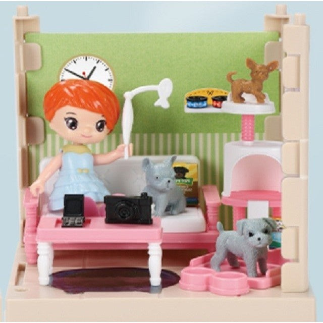 Set adapost pentru animalute casa de papusi cu mobilier si ustensile, activitati distractive