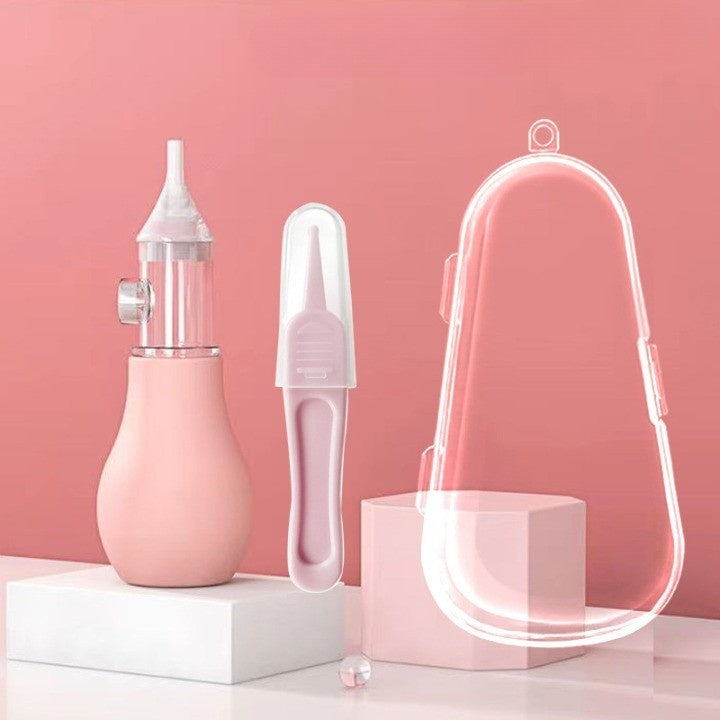 Set Aspirator Nazal pentru Copii, Manual, Anti-Reflux, cu Pompita, Usor de Curatat, Varf din Silicon, 11.2x4cm, Roz