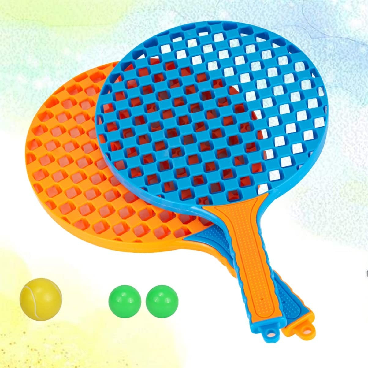 Set Badminton pentru Copii, 2 Palete, 3 Mingi, Pentru Joaca si Antrenament, Albastru Portocaliu