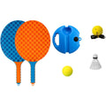 Set Badminton pentru Copii, Doua Palete, Fluturas, 2 Mingi, Minge cu Elastic pentru Antrenament, Suport de Prindere Stabil, 41x23 cm, Albastru Portocaliu