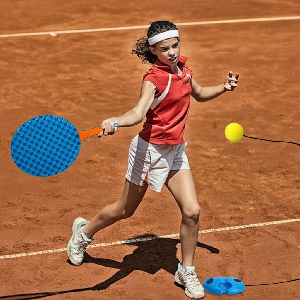 Set Badminton pentru Copii, Doua Palete, Fluturas, 2 Mingi, Minge cu Elastic pentru Antrenament, Suport de Prindere Stabil, 41x23 cm, Albastru Portocaliu