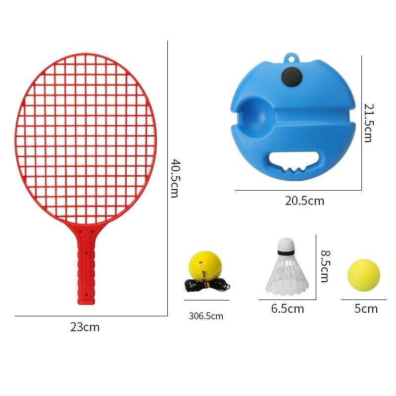 Set Badminton pentru Copii, Doua Palete, Fluturas, 2 Mingi, Minge cu Elastic pentru Antrenament, Suport de Prindere Stabil, 40.5x23 cm, Rosu Galben