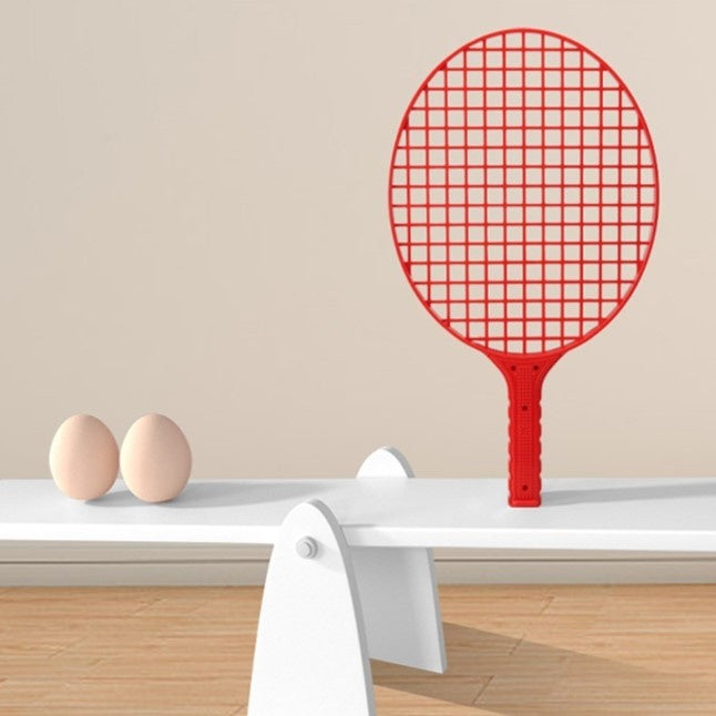 Set Badminton pentru Copii, Doua Palete, Fluturas, 2 Mingi, Minge cu Elastic pentru Antrenament, Suport de Prindere Stabil, 40.5x23 cm, Rosu Galben