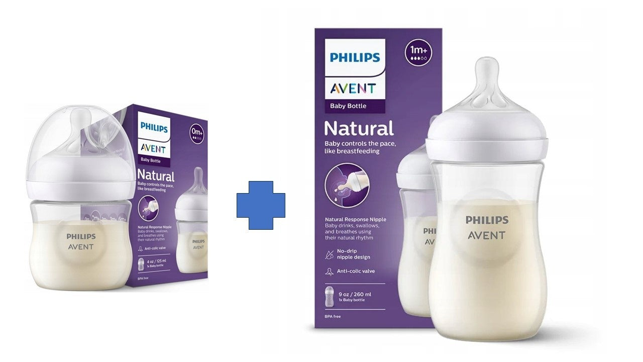 Set biberoane PHILIPS AVENT Natural Response flux mediu, 1 luna+, 260ml + Biberon cu debit lent pentru 0 - 3 luni, 125ml