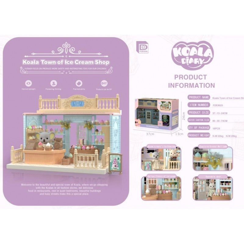 Set Casa de papusi, magazin de inghetata, cu mobilier si figurine