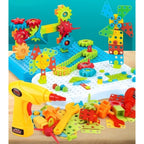Set Constructie Bormasina Magica cu Servieta, 310 Piese, Albastru, Piese Multicolore, Plastic, 31x46 cm