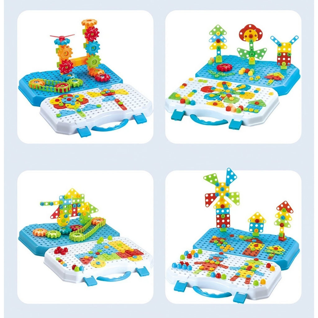 Set Constructie Bormasina Magica cu Servieta, 310 Piese, Albastru, Piese Multicolore, Plastic, 31x46 cm