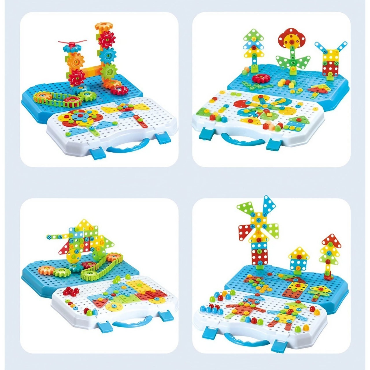 Set Constructie Bormasina Magica cu Servieta, 310 Piese, Albastru, Piese Multicolore, Plastic, 31x46 cm