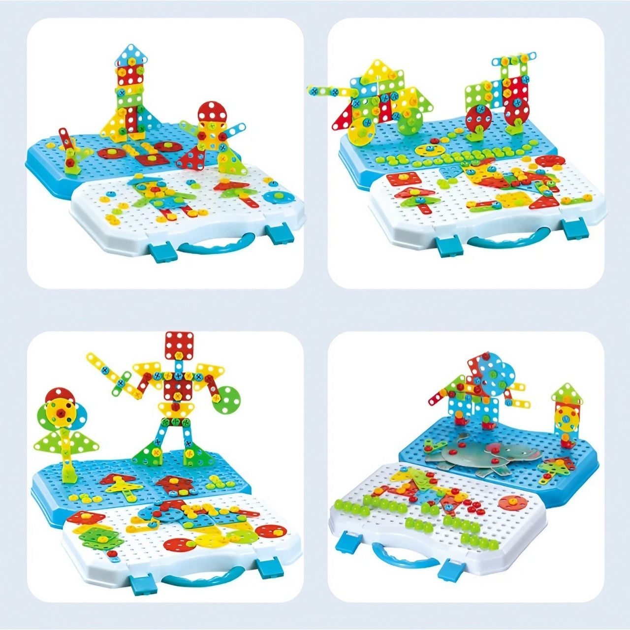 Set Constructie Bormasina Magica cu Servieta, 310 Piese, Albastru, Piese Multicolore, Plastic, 31x46 cm