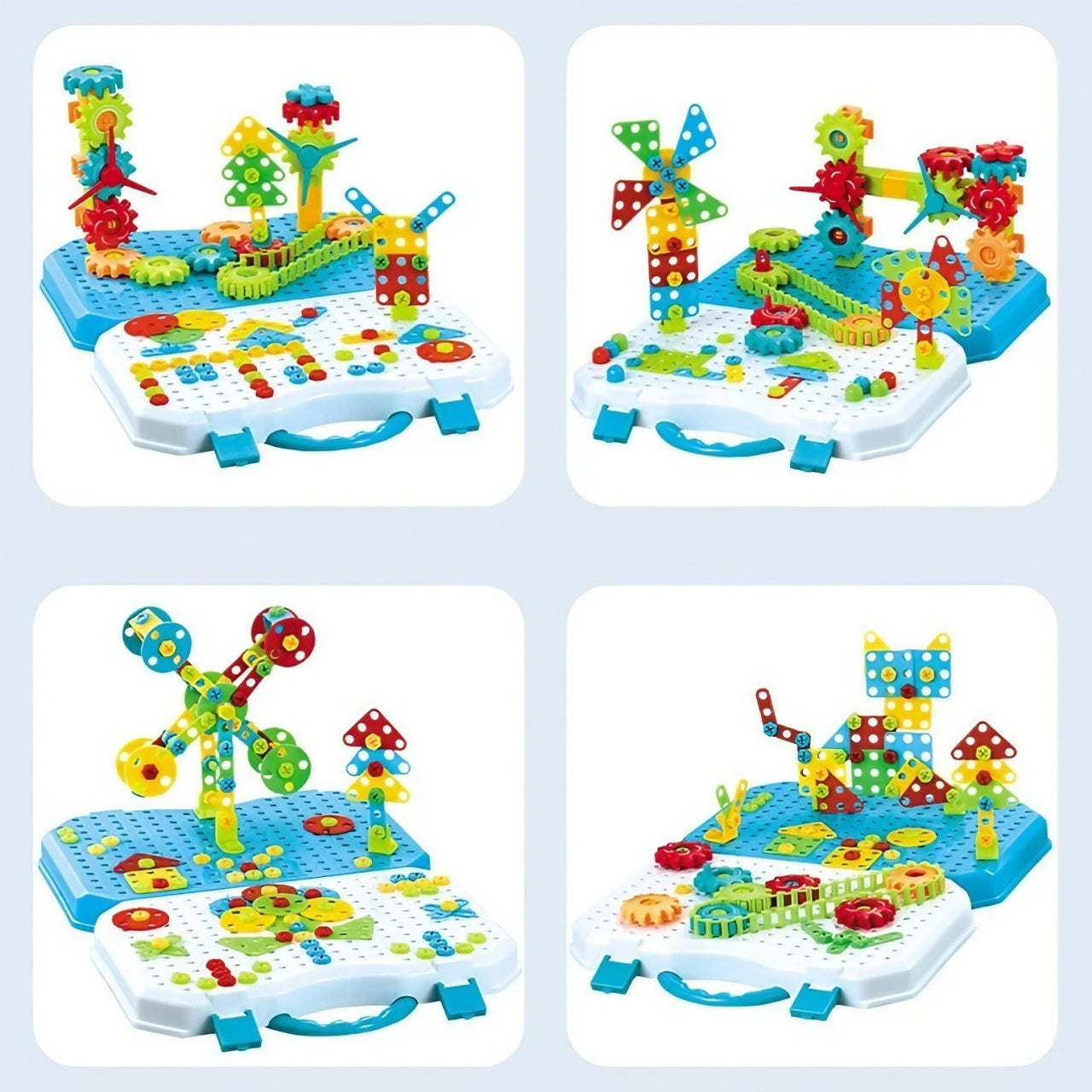 Set Constructie Bormasina Magica cu Servieta, 310 Piese, Albastru, Piese Multicolore, Plastic, 31x46 cm