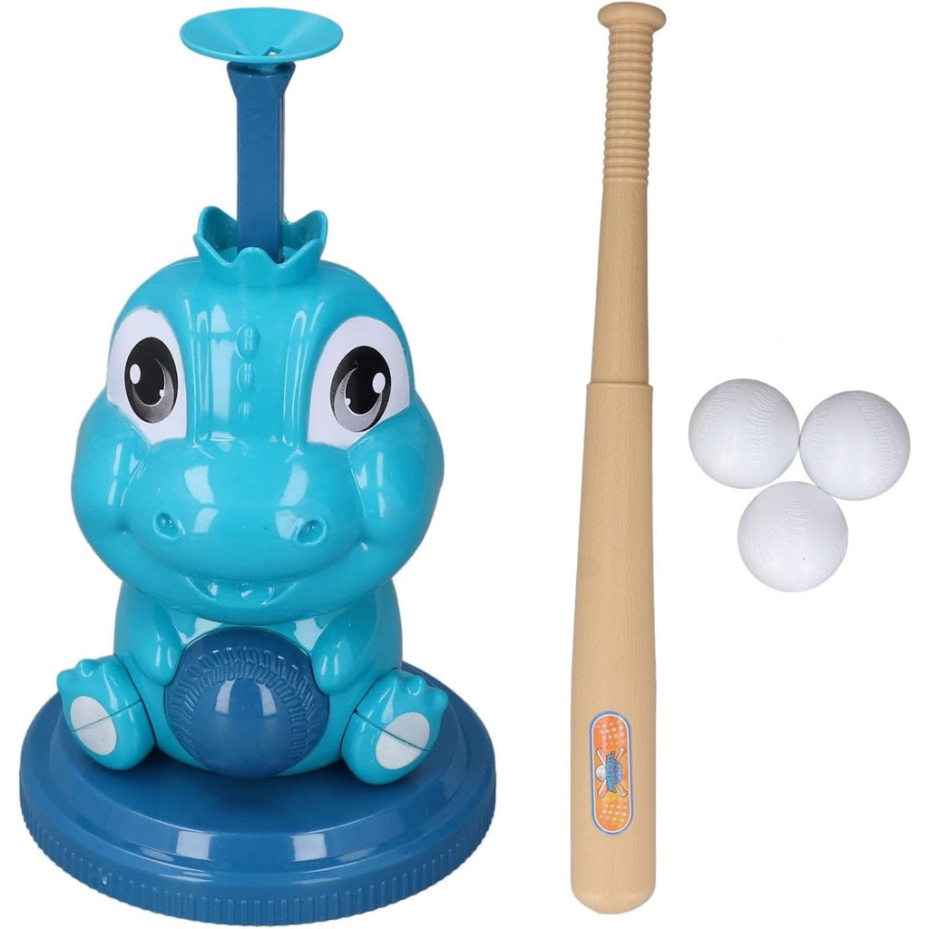 Set de Baseball 5 Piese pentru Copii, Jucarie Dinosaur Press, 14x23 cm, Verde/Albastru