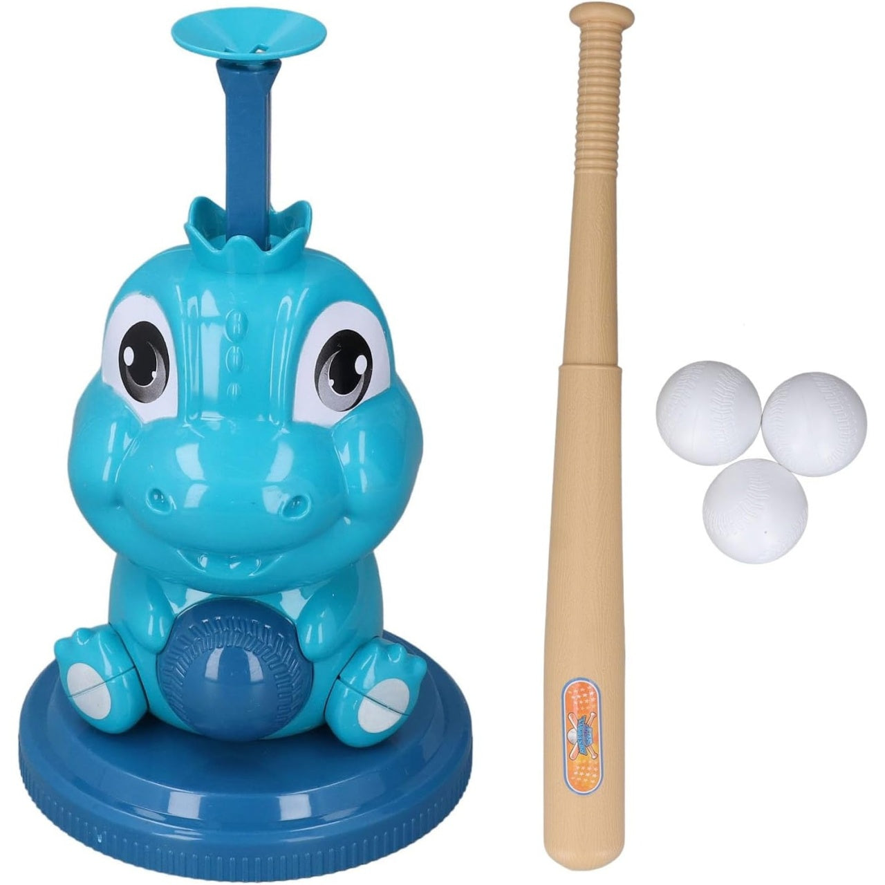 Set de Baseball 5 Piese pentru Copii, Jucarie Dinosaur Press, 14x23 cm, Verde/Albastru