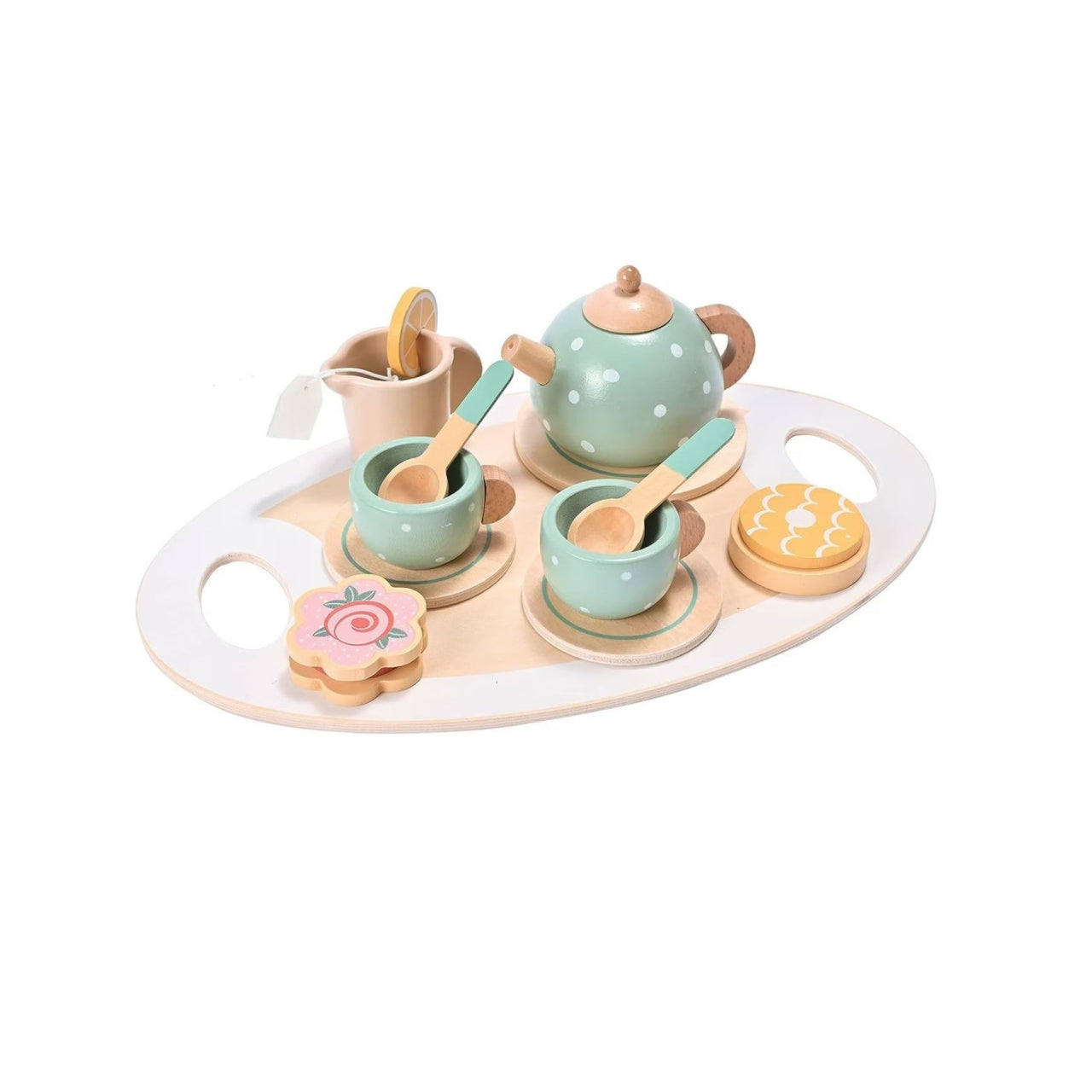 Set de Ceai din Lemn, 15 Piese, Vopsea Ecologica, +36 Luni, Multicolor Pastel
