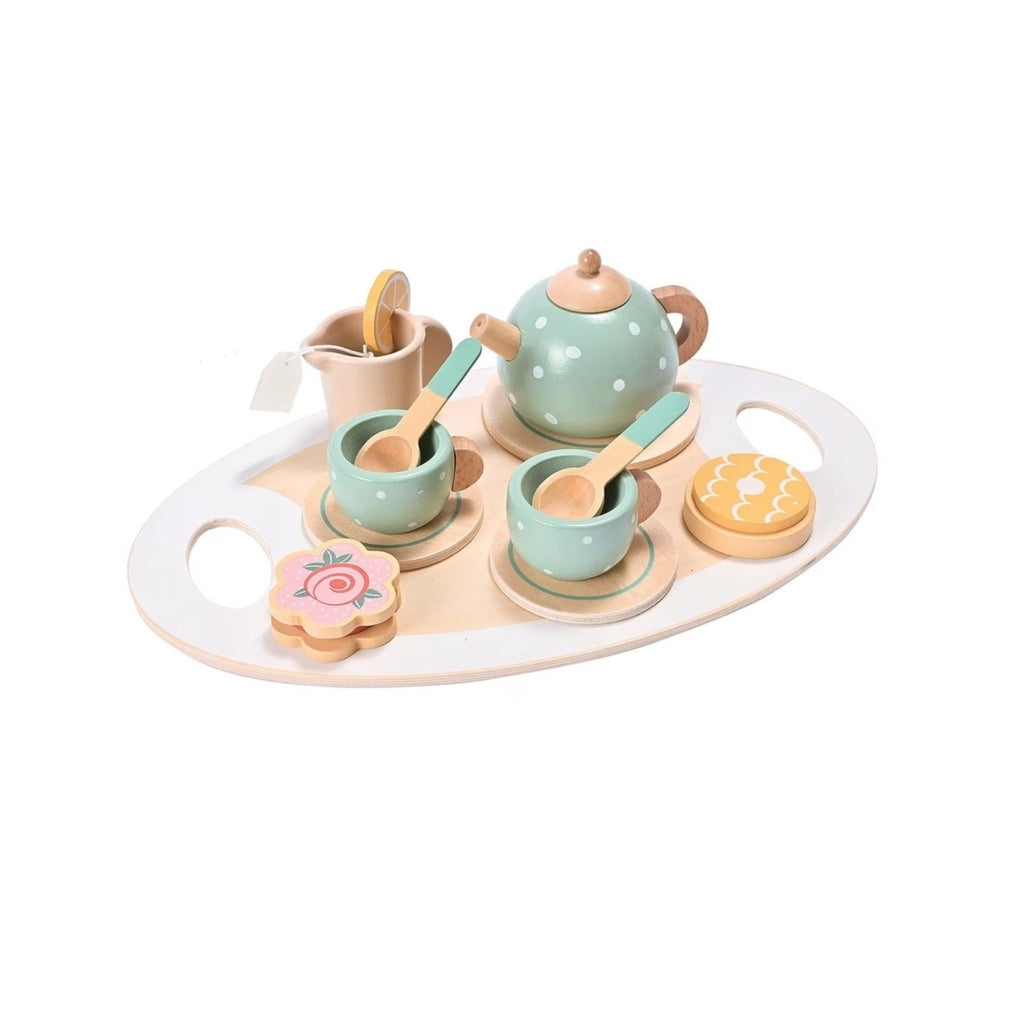 Set de Ceai din Lemn, 15 Piese, Vopsea Ecologica, +36 Luni, Multicolor Pastel