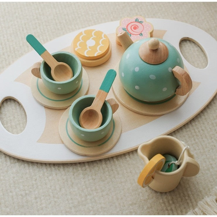 Set de Ceai din Lemn, 15 Piese, Vopsea Ecologica, +36 Luni, Multicolor Pastel