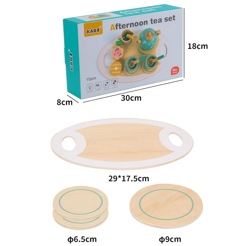 Set de Ceai din Lemn, 15 Piese, Vopsea Ecologica, +36 Luni, Multicolor Pastel