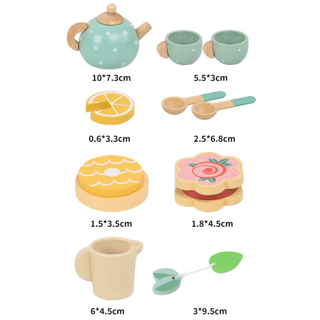 Set de Ceai din Lemn, 15 Piese, Vopsea Ecologica, +36 Luni, Multicolor Pastel