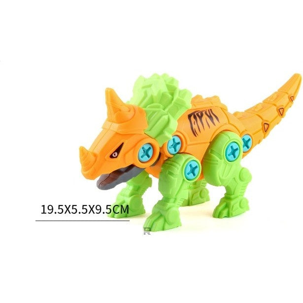 Set de Constructie/Asamblare, 4 Dinozauri, cu Bormasina Electrica, Baterii 2 x AA, Surubelnita si Cutie Depozitare, 22.5 x 14.5 x 15 cm, Multicolor