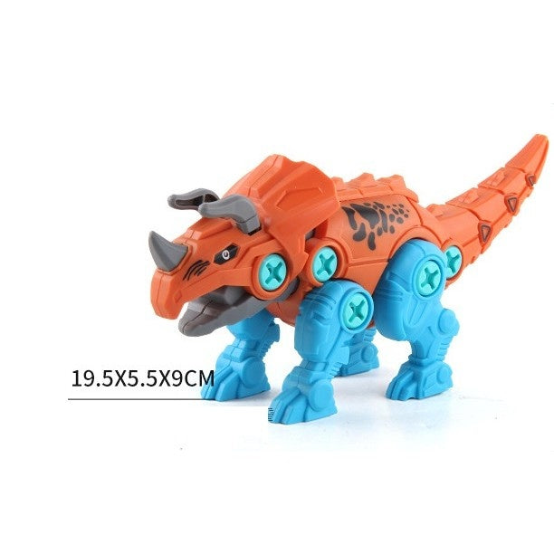 Set de Constructie/Asamblare, 4 Dinozauri, cu Bormasina Electrica, Baterii 2 x AA, Surubelnita si Cutie Depozitare, 22.5 x 14.5 x 15 cm, Multicolor
