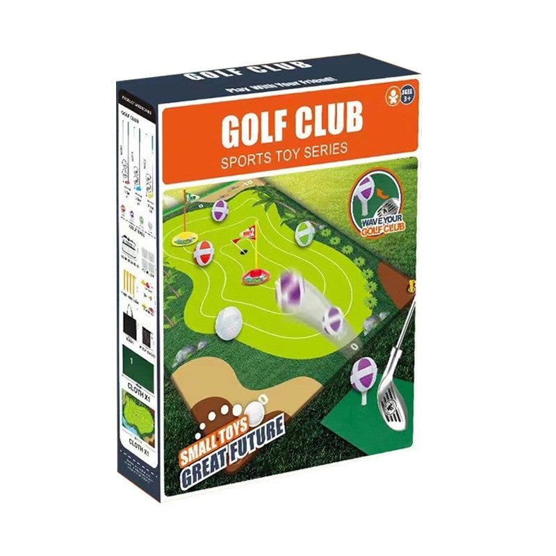 Set de Golf, Interactiune Parinte-Copil, Covor de Golf, 140 x 98 cm, 4 Mingii cu Scai, 3 Crose Reglabile, Model A, +3 Ani, Multicolor