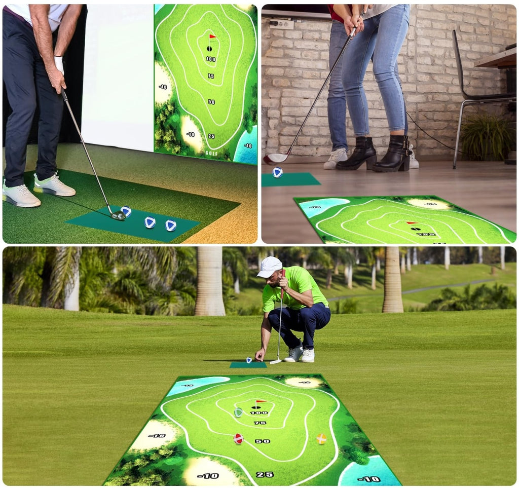 Set de Golf, Interactiune Parinte-Copil, Covor de Golf, 140 x 98 cm, 4 Mingii cu Scai, 3 Crose Reglabile, Model C, +3 Ani, Multicolor