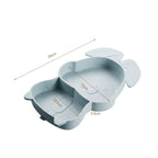 Set diversificare bebelusi din silicon, 1 farfurie compartimentata in forma de iepure, lingurita si furculita, pai, perie pai, fara alergeni, ventuza fixare, bleumarin