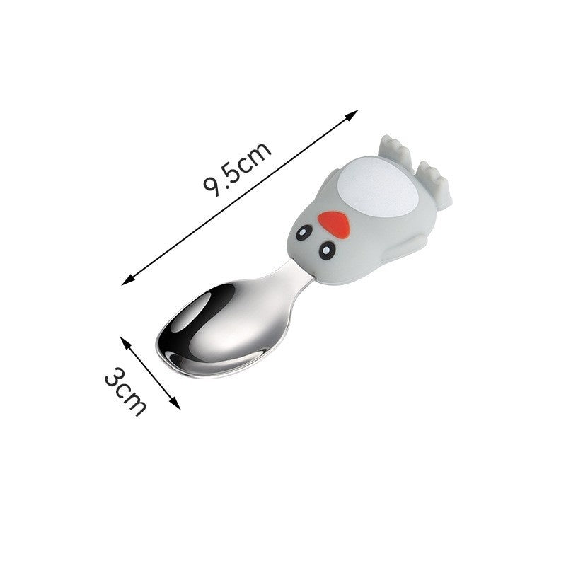 Set diversificare bebelusi din silicon, 1 farfurie compartimentata in forma de pinguin, lingurita si furculita, pai, perie pai, fara alergeni, ventuza fixare, gri