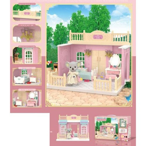 Set dormitor pentru papusi cu mobilier si figurina