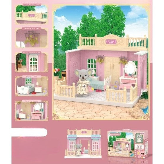 Set dormitor pentru papusi cu mobilier si figurina