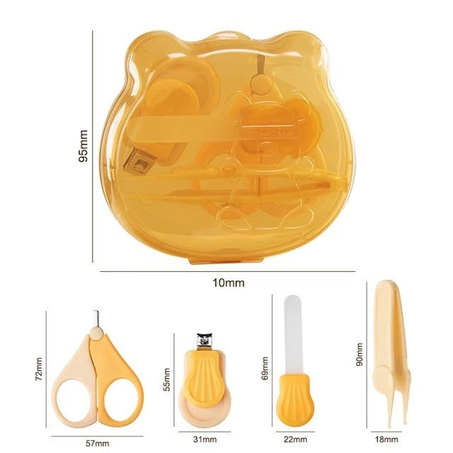 Set Ingrijire Unghii pentru Bebelusi, Cutie de Depozitare in Forma de Ursulet, 10 x 9.5 cm, Galben