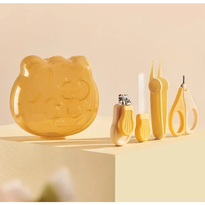 Set Ingrijire Unghii pentru Bebelusi, Cutie de Depozitare in Forma de Ursulet, 10 x 9.5 cm, Galben