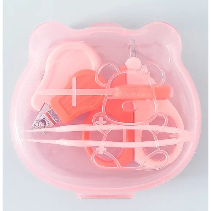 Set Ingrijire Unghii pentru Bebelusi, Cutie de Depozitare in Forma de Ursulet, 10 x 9.5 cm, Roz