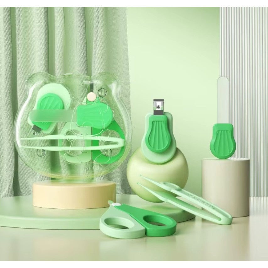 Set Ingrijire Unghii pentru Bebelusi, Cutie de Depozitare in Forma de Ursulet, 10 x 9.5 cm, Verde