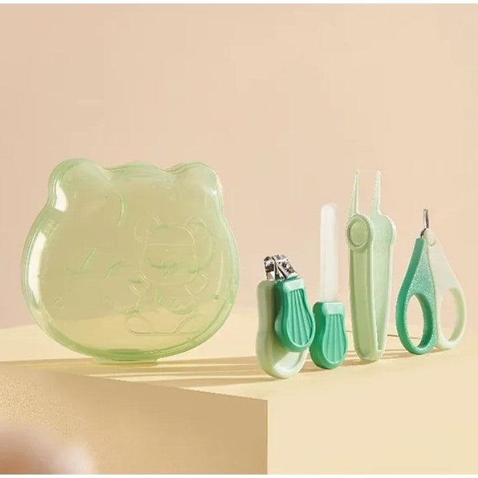 Set Ingrijire Unghii pentru Bebelusi, Cutie de Depozitare in Forma de Ursulet, 10 x 9.5 cm, Verde