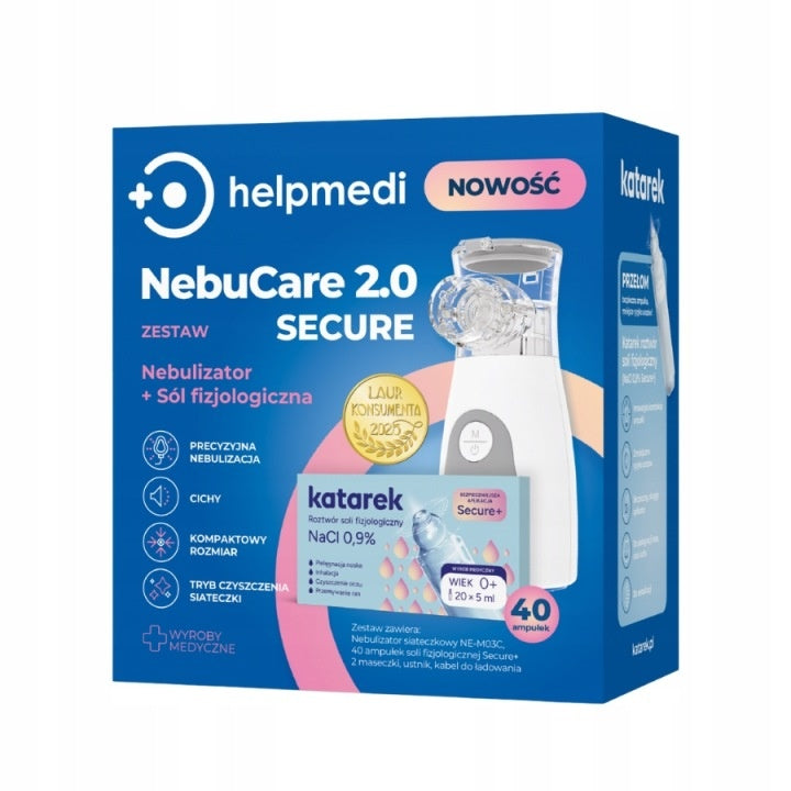 Set Inhalator Nebulizator, Helpmedi, 2 masti, 40x5ml solutie salina, Portabil