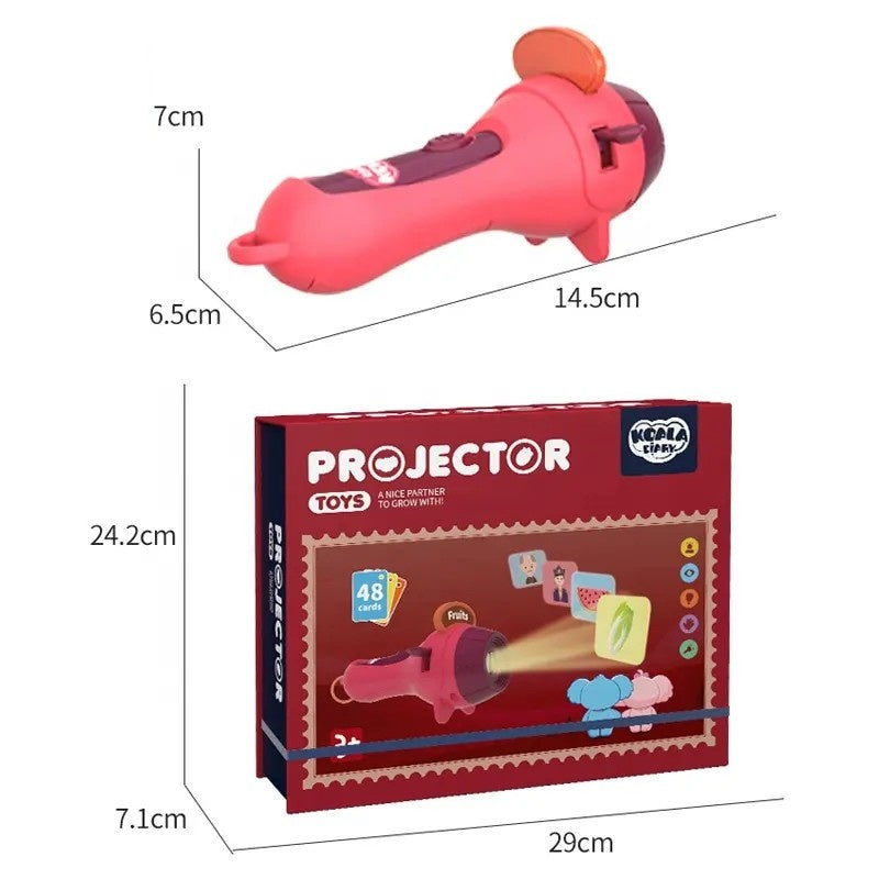 Set Jucarie Educativa, Proiector Tip Lanterna Pentru Copii, 6 Teme, 48 de Imagini, Cutie Depozitare, +3 ani, Rosu