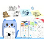Set Mini Imprimanta Foto Portabila, Incarcare USB, Bluetooth, Print Alb-Negru, Model Pisicuta, Albastru