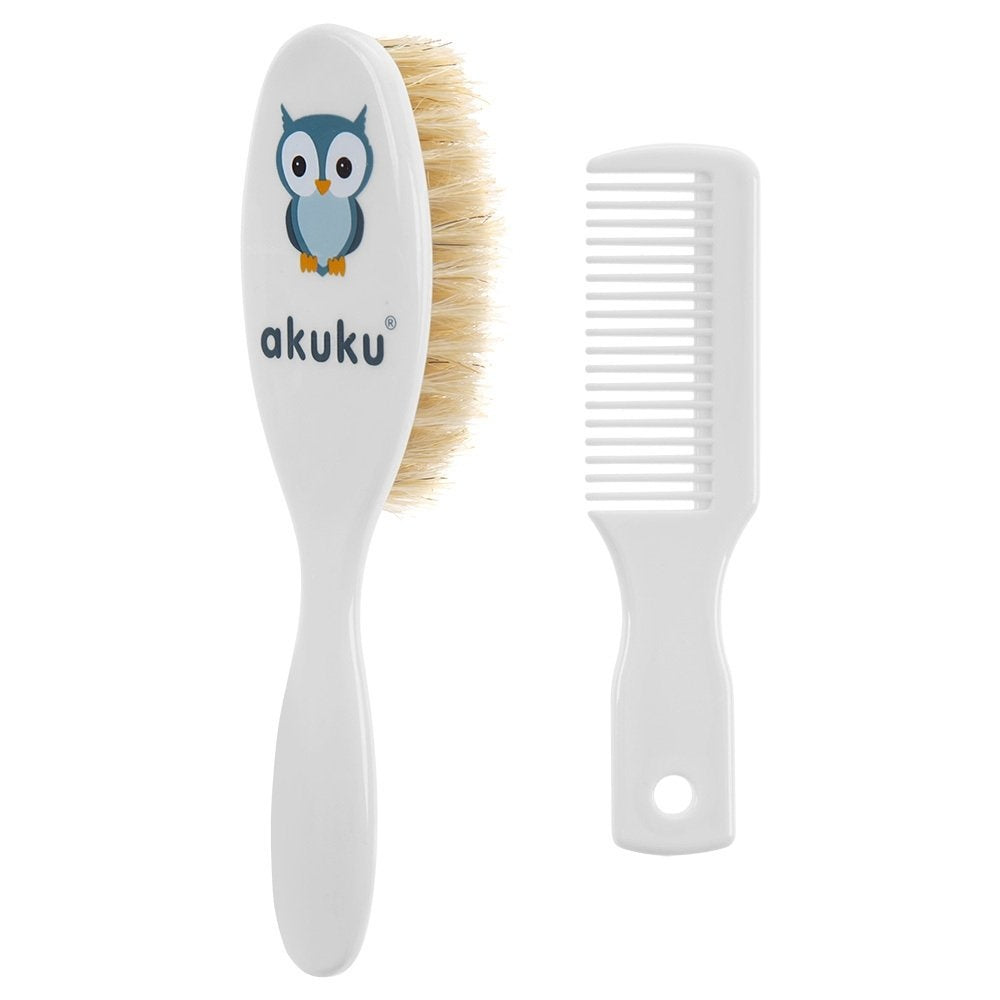 Set perie de par si pieptene Akuku cu peri naturali - model Bufnita