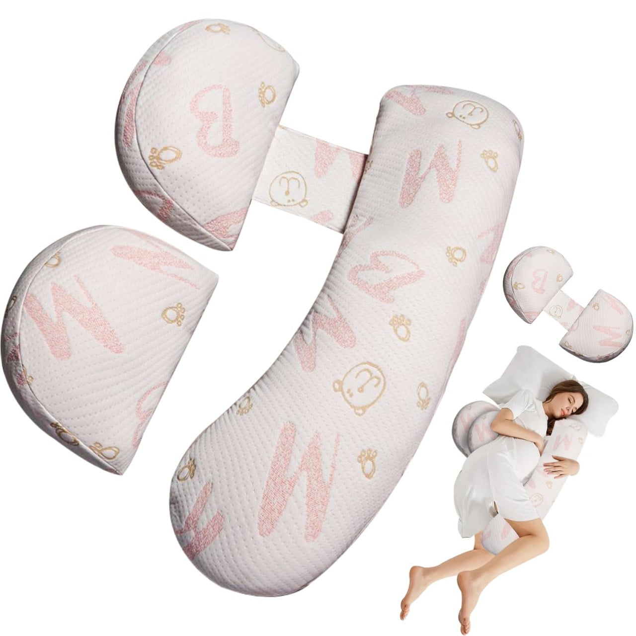 Set Perna pentru Gravide, Husa Detasabila, Utilizare in Forma H si U, Reglabila, Latime Ajustabila, Proactive, Roz Pal