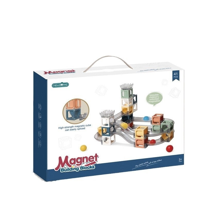 Set piese magnetice de constructie, Cu tobogane si bile, 41 piese, Multicolor