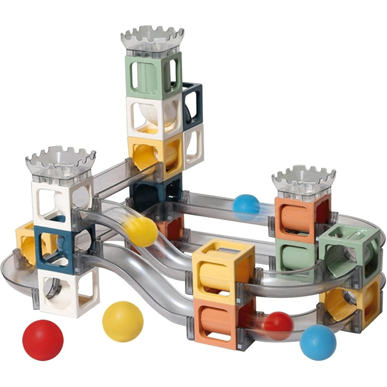 Set piese magnetice de constructie, Cu tobogane si bile, 41 piese, Multicolor