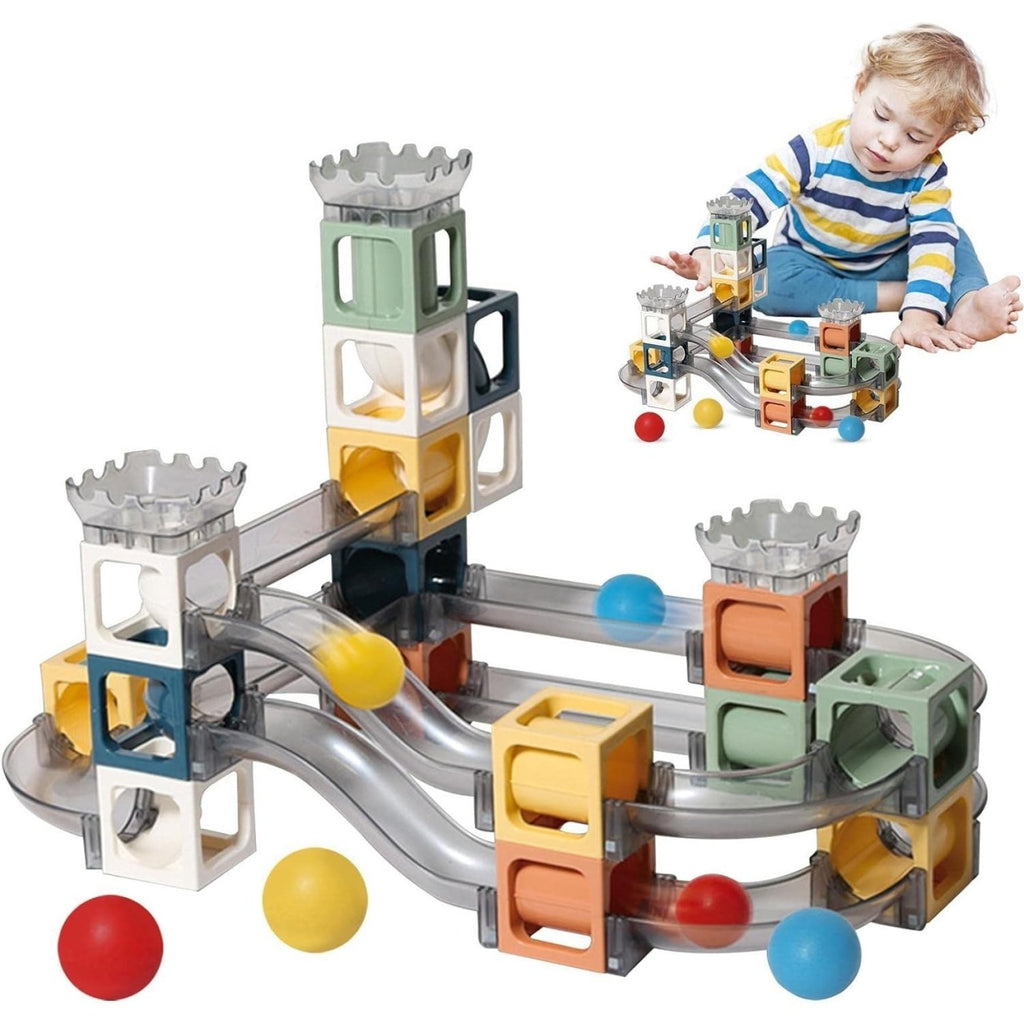 Set piese magnetice de constructie, Cu tobogane si bile, 41 piese, Multicolor