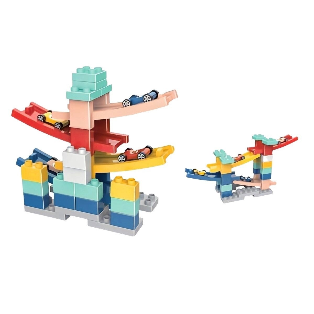 Set piese pentru constructie, Rampa auto, 30 piese, Masinute incluse