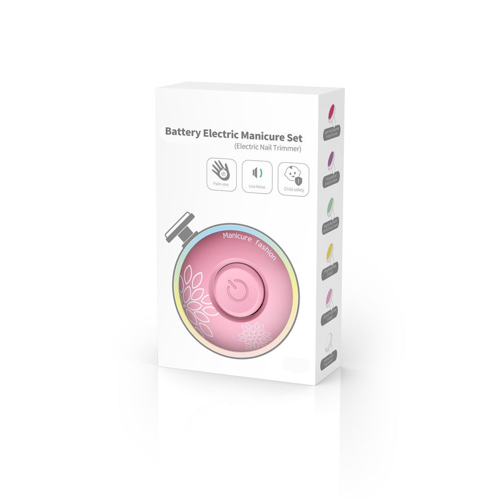 Set Pila Electrica cu Baterie, pentru Copii si Bebelusi, din ABS, 6 Accesorii, Model cu Flori, 6.5 x 1.8 cm, Roz