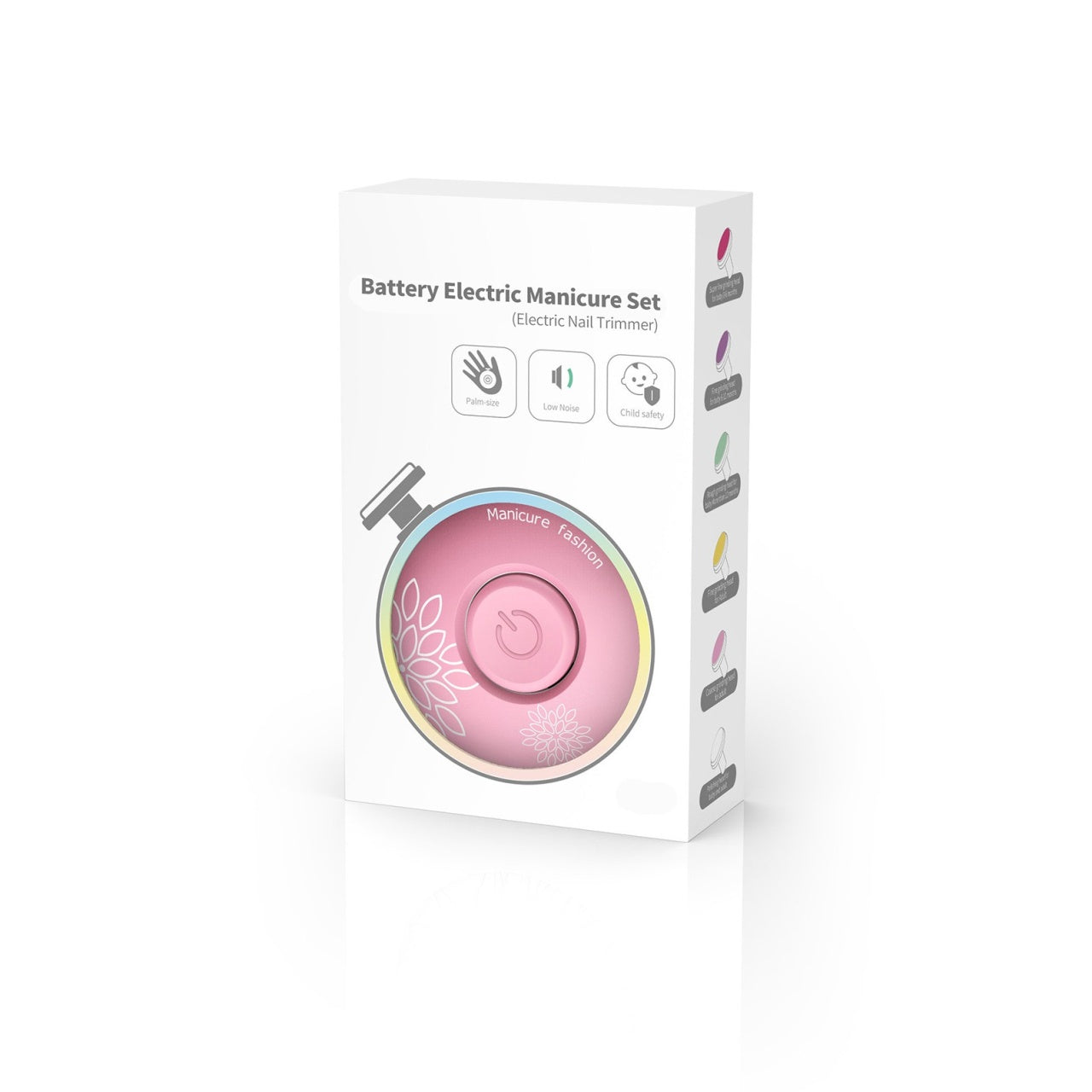 Set Pila Electrica cu Baterie, pentru Copii si Bebelusi, din ABS, 6 Accesorii, Model cu Flori, 6.5 x 1.8 cm, Roz