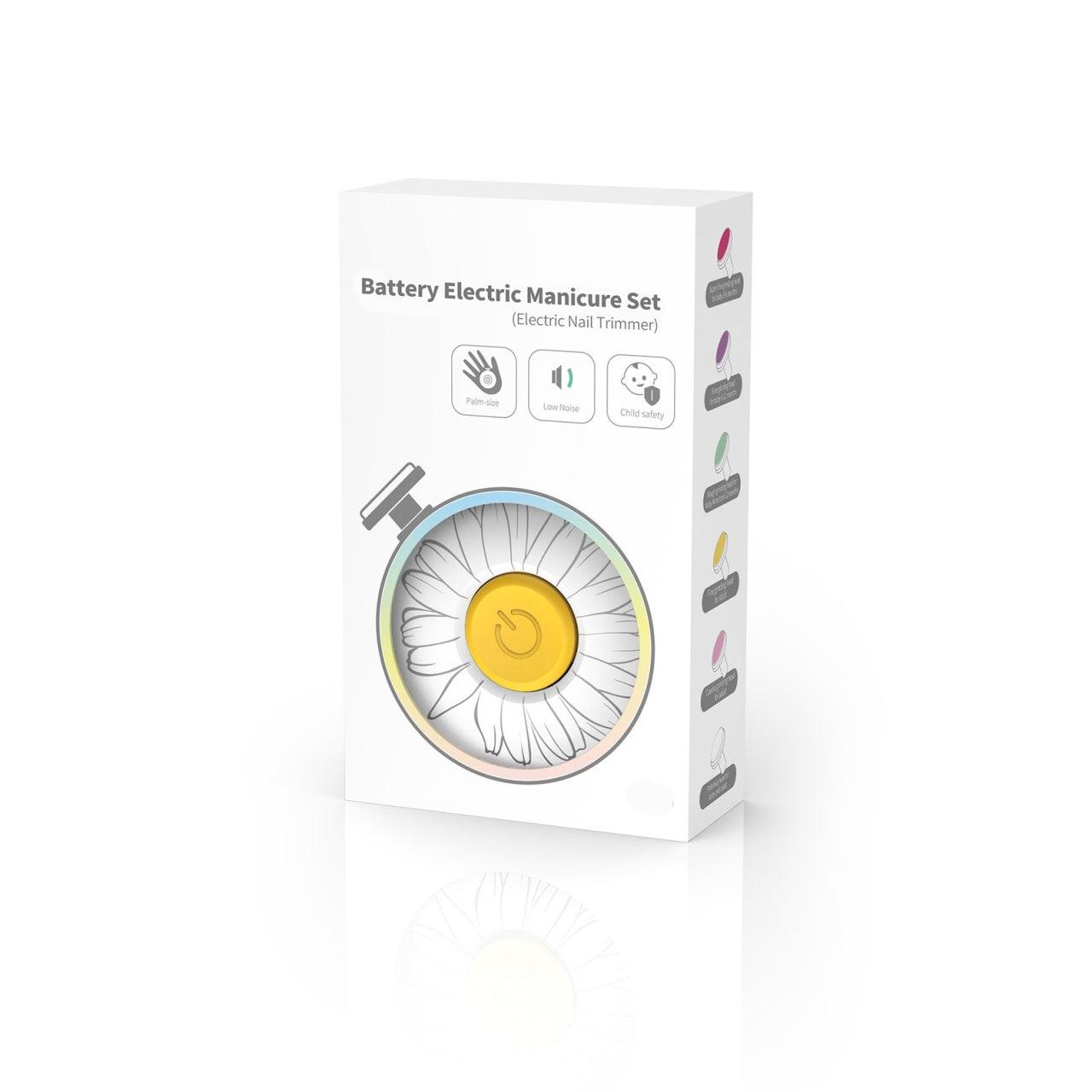 Set Pila Electrica pentru Copii si Bebelusi, ABS, Incarcare USB, Model cu Flori, 6 Accesorii, cu Lumina LED, Alb