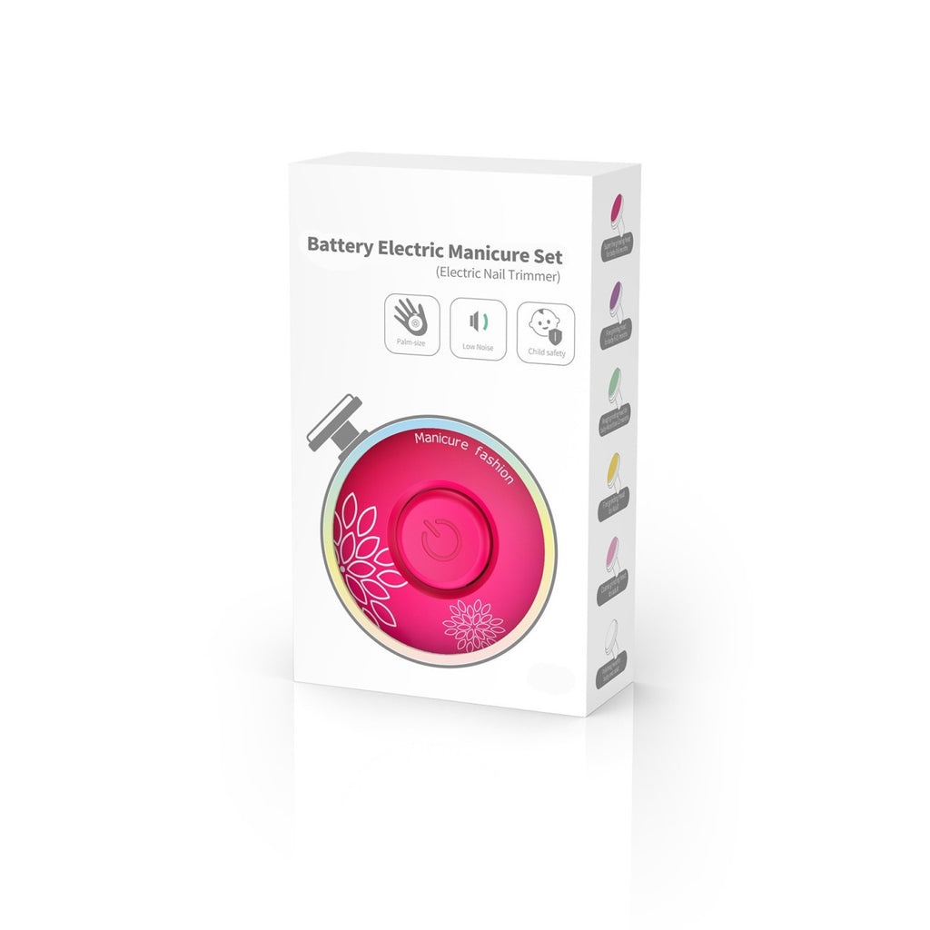 Set Pila Electrica pentru Copii si Bebelusi, ABS, Incarcare USB, Model cu Flori, 6 Accesorii, cu Lumina LED, Fucsia