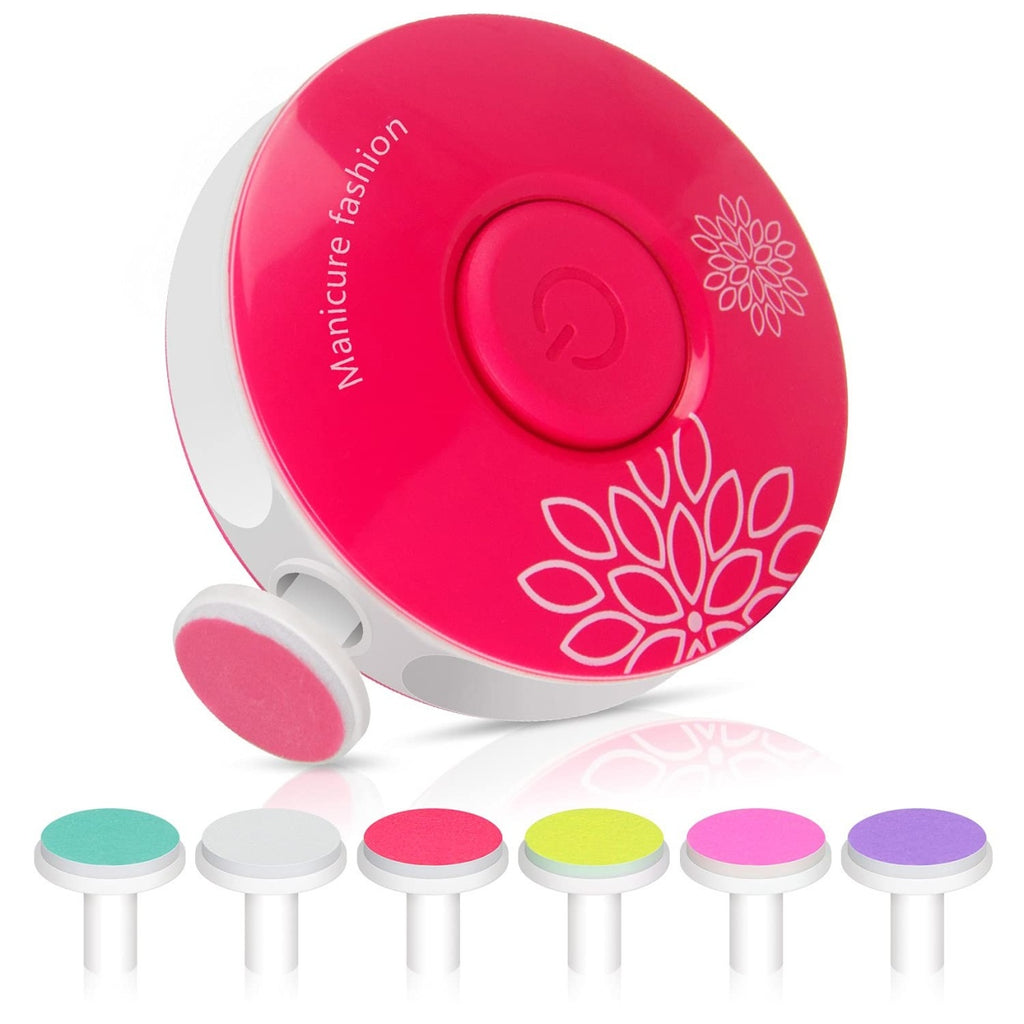 Set Pila Electrica pentru Copii si Bebelusi, ABS, Incarcare USB, Model cu Flori, 6 Accesorii, cu Lumina LED, Fucsia