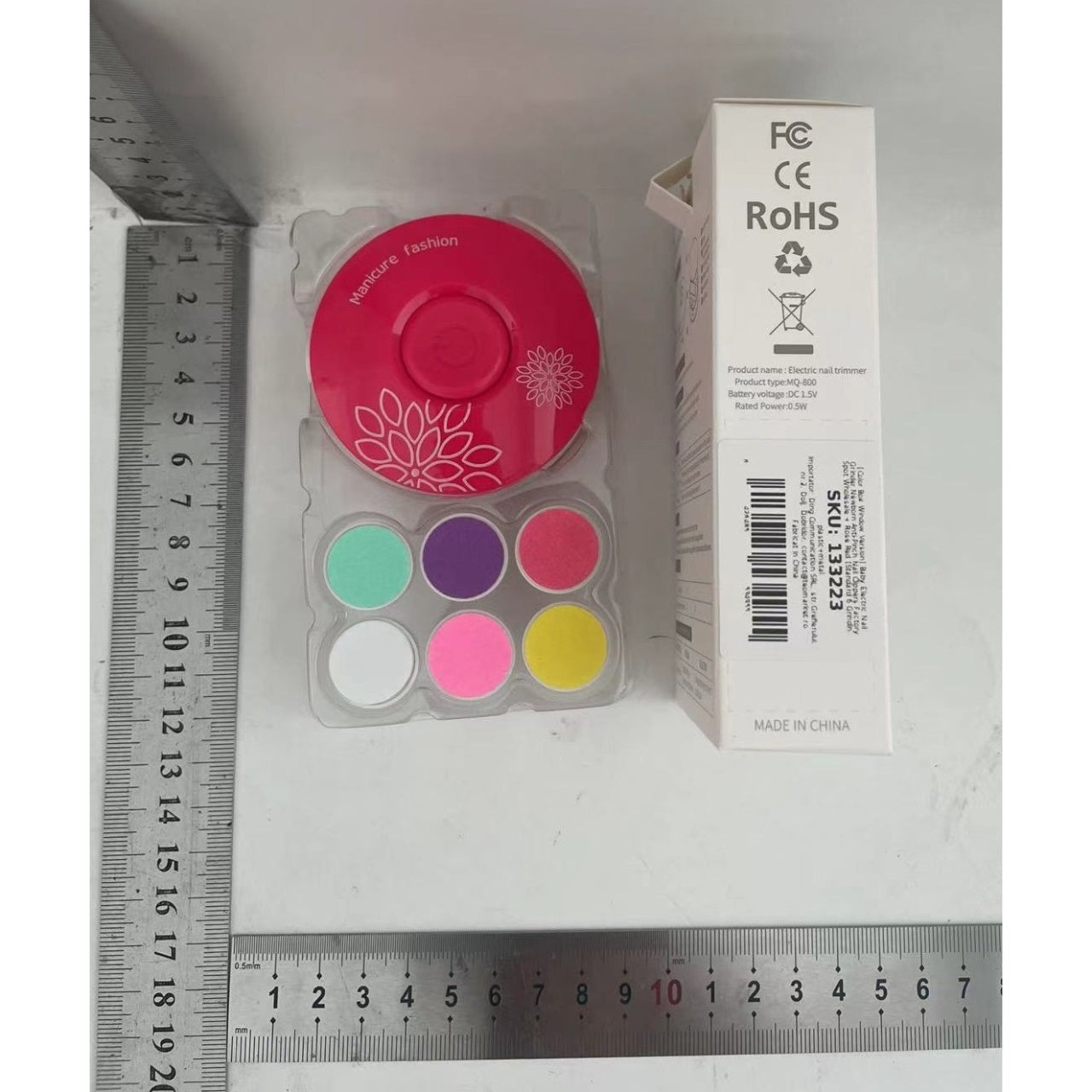 Set Pila Electrica pentru Copii si Bebelusi, ABS, Incarcare USB, Model cu Flori, 6 Accesorii, cu Lumina LED, Fucsia
